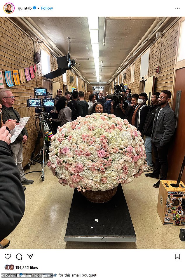 Oprah Winfrey, 69, sent Quinta Brunson, 34, and the cast and crew of the ABC series Abbott Elementary a huge floral bouquet on Wednesday, following the show's stellar showing at the 75th annual Primetime Emmy Awards Monday