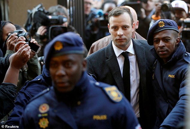 Oscar Pistorius' famous 'blade runner' prosthetic legs no longer fit him after years of inactivity in prison (photo, arrival at court for conviction in the 2013 murder of girlfriend Reeva Steenkamp)