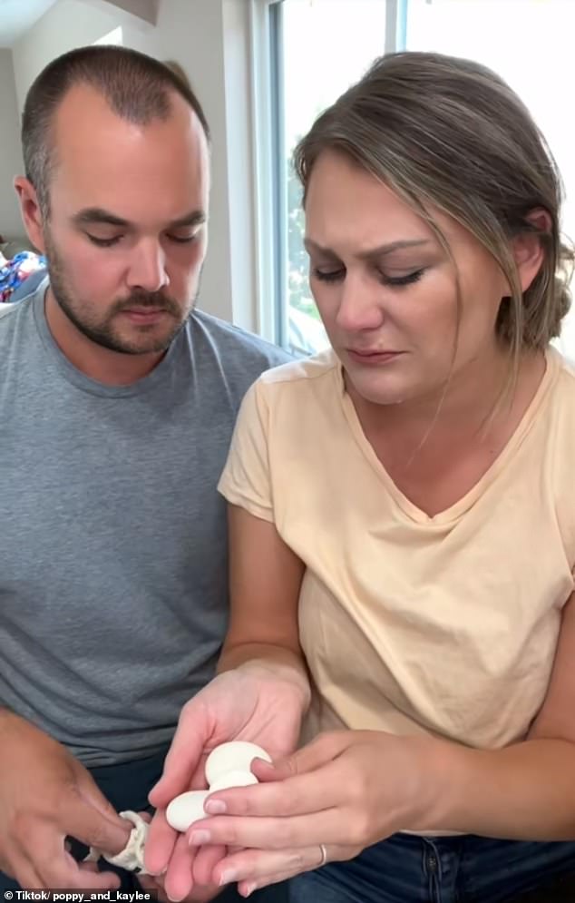 Jake and Kaylee (both pictured above) decided to compress their daughter's ashes into parting stones