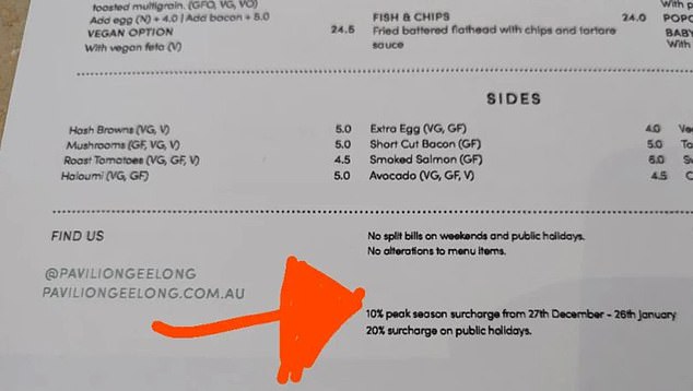 Customers have criticized a restaurant for adding a high season surcharge to their restaurant bill, labeling it as 'greed'