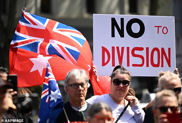 For many First Nations people, Australia Day is considered 'Invasion Day' or the 'Day of Mourning' (photo: people at a rally against the Voice to Parliament in September)