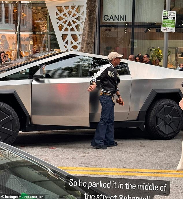 The 'Happy' singer stopped at the Louis Vuitton store in Miami, Florida on Thursday as his Spring Summer 2024 collection debuted and parked in the middle of the street