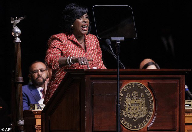 Cherelle Parker, the newly sworn-in 100th mayor of Philadelphia, delivers her inauguration speech at the ceremony on Tuesday