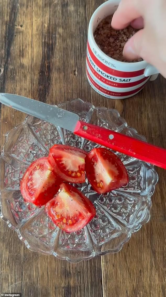 The celebrity chef, 50, posted a video to Instagram in which she added smoked salt to her tomatoes to optimize their flavor