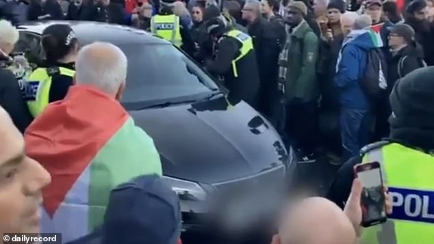 The black Seat is said to have tried to drive through the crowd during a pro-Palestinian march today