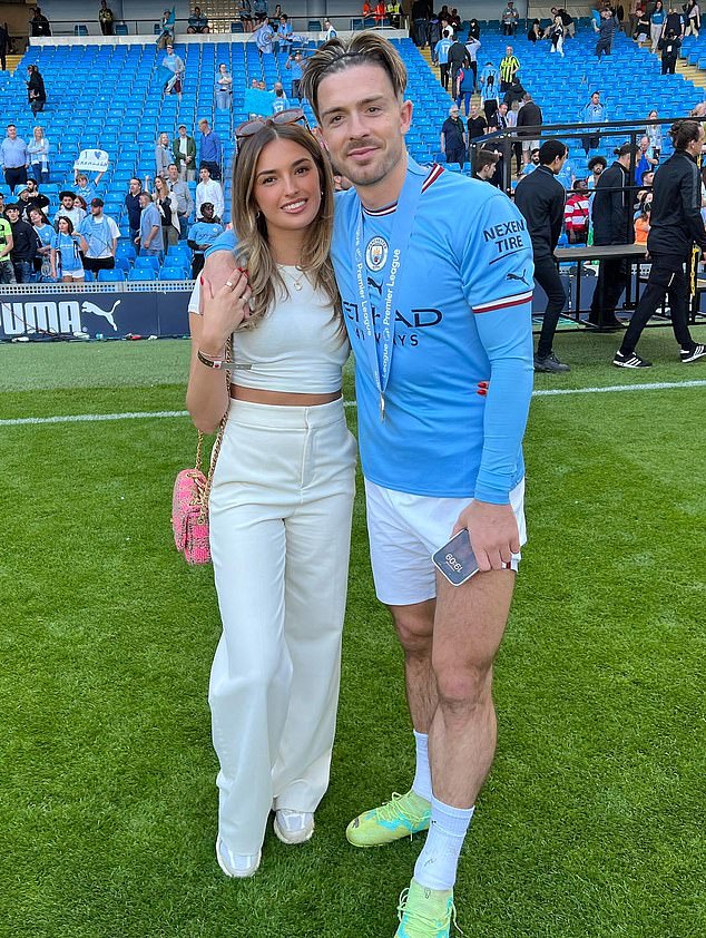 Grealish's fiancée Sasha Attwood (left), 28, was with his family at their home in Cheshire when the burglars struck and had to press the panic buttons in the house