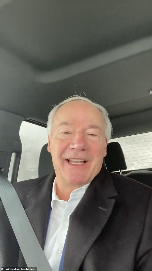 On the road: Former Arkansas Gov. Asa Hutchinson drove to events across Iowa despite a snowstorm blanketing the state.  He contacted supporters by telephone