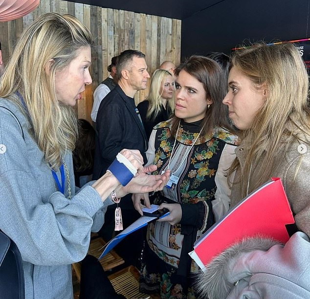 Princess Beatrice, seen here on the far right next to Eugenie, also attended the event on Tuesday to support her sister