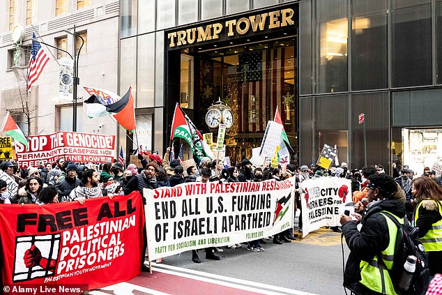 Pro-Palestinian protesters march through New York City on New Year's Eve after Mayor Eric Adams said he had the NYPD willing to increase security ahead of Times Square celebrations