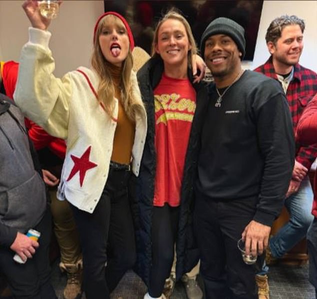 Taylor Swift (left) and Kylie Kelce (right) during Sunday's AFC Divisional game in Buffalo