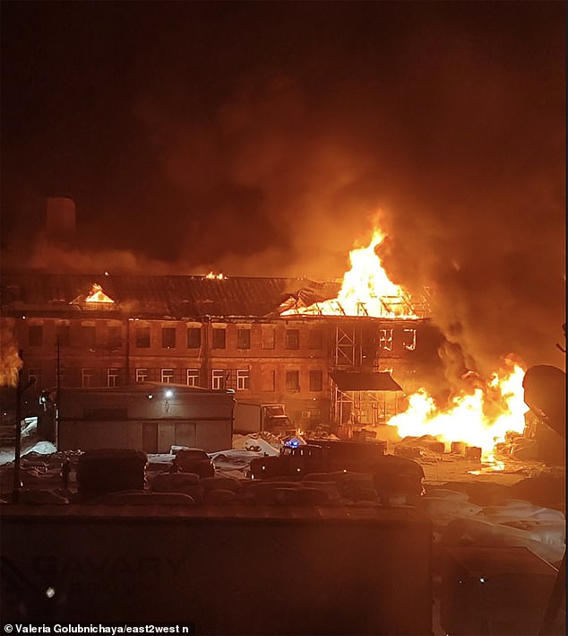 A massive fire broke out early this morning at a production facility in Obukhovo, Moscow region