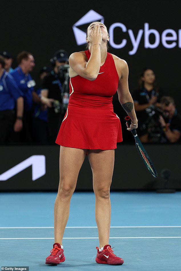 The 25-year-old blew a kiss to the heavens as she took her second consecutive Australian Open crown on Saturday evening in a touching gesture to her late father Sergey