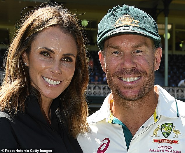 The bag containing the caps was placed in a different part of the room from the rest of Warner's equipment (pictured, Warner with wife Candice during his final test for Australia)