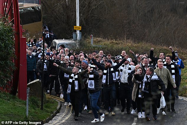 Fans were bussed to the match and driven to the stadium by police officers