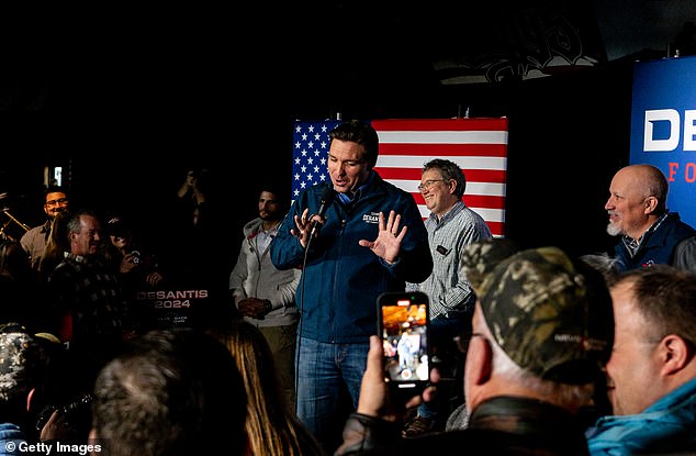 Florida Governor Ron DeSantis is ignoring the days leading up to the New Hampshire primary by spending the weekend in the fourth primary state of South Carolina.  Pictured: DeSantis speaks with supporters in Hampton, New Hampshire, on Wednesday, January 17