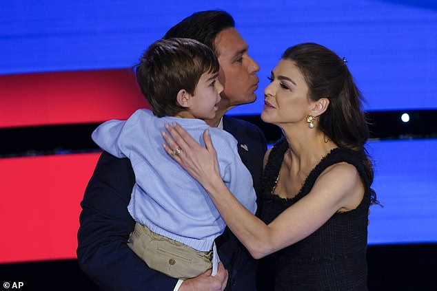 Ron DeSantis is joined by his wife Casey and his son Mason, five, on the debate stage after taking on Nikki Haley