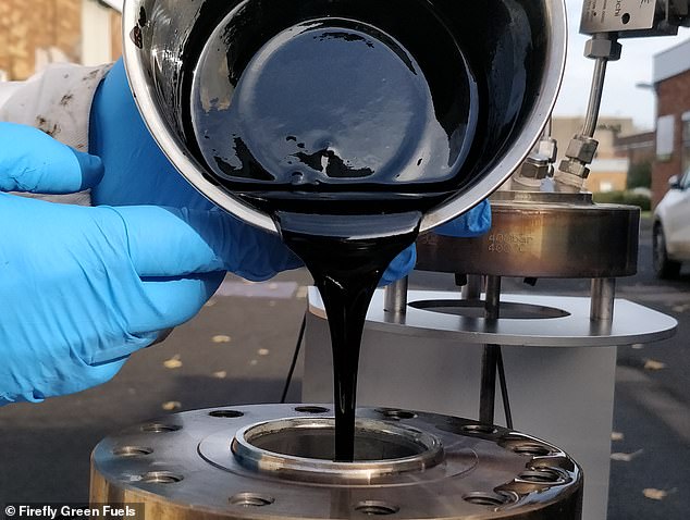 Firefly Green Fuels has found a way to convert human waste into a form of crude oil, shown here, which can be used to produce sustainable jet fuel