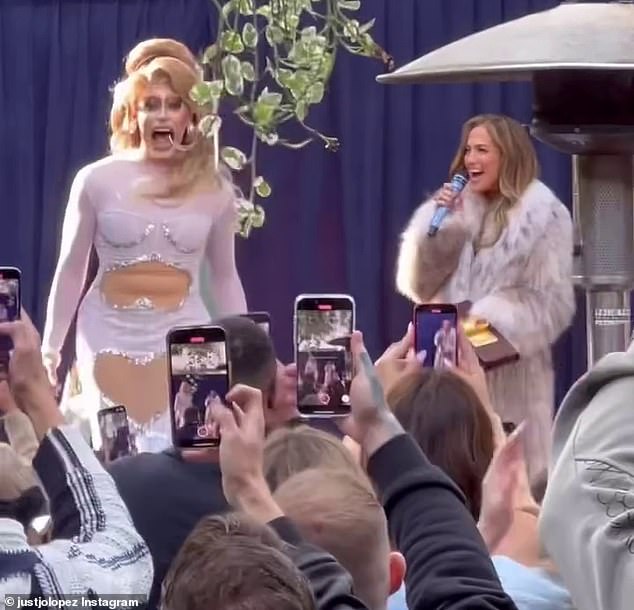 Jennifer Lopez came face to face with her own drag queen impersonator Jo Lopez on Sunday afternoon.  The This Is Me... Now singer scored The Abbey's Sunday Service drag brunch in West Hollywood