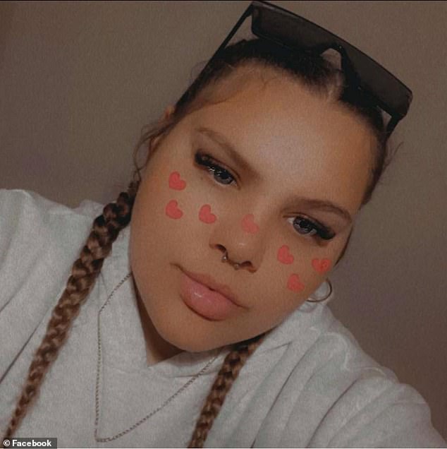 Paris Carpio-Woodley (pictured) had her 'entire head' set on fire after an alleged argument outside a home in Shepparton, northern Victoria, on Monday evening