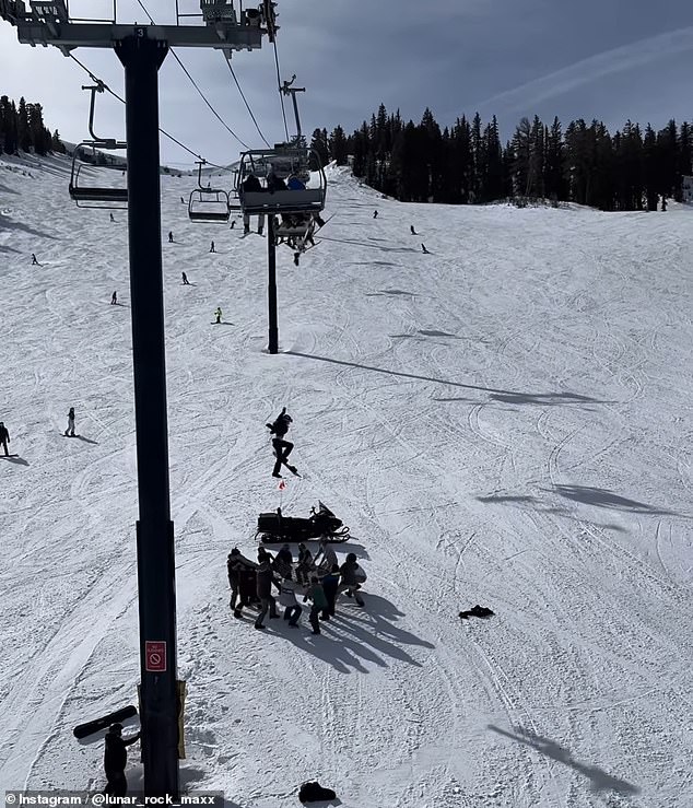 A few seconds later she plunges more than ten meters to the helpers below