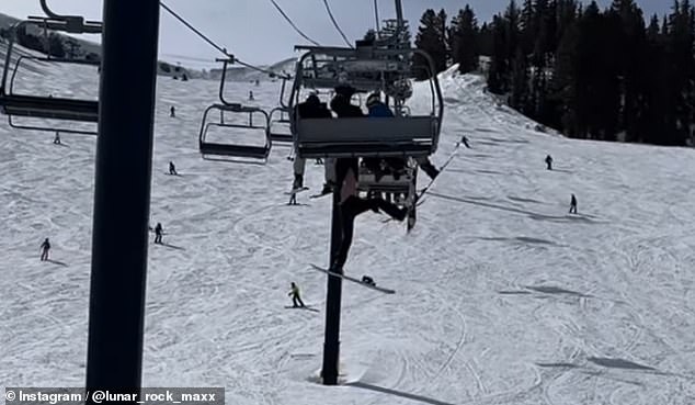 Photos taken by a skier in the next chair show the teen dangling helplessly