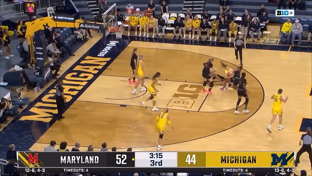 A women's basketball game took a turn when players from Michigan and Maryland started a scuffle on the court, causing the game to be stopped