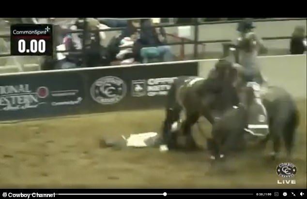 Austin Broderson, 19, was seriously injured after a horse stomped on his head and dragged him across the arena under its hooves