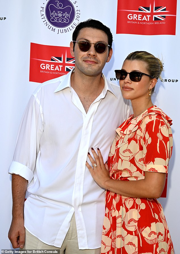 Sofia with her husband Elliot Grainge at the British Consulate's celebration of Her Majesty The Queen's Platinum Jubilee in 2022