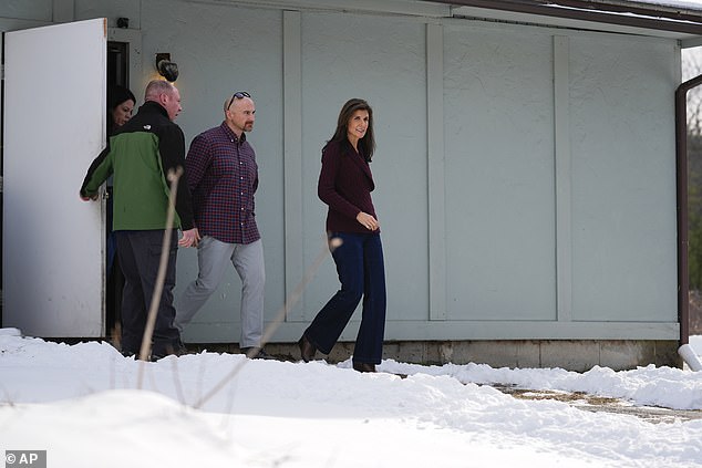 Former President Donald Trump's campaign is aimed at eliminating the former UN ambassador.  Nikki Haley in her home state of South Carolina, where a primary election will be held on February 24.  Haley is seen leaving a campaign event in Hollis, New Hampshire on Thursday