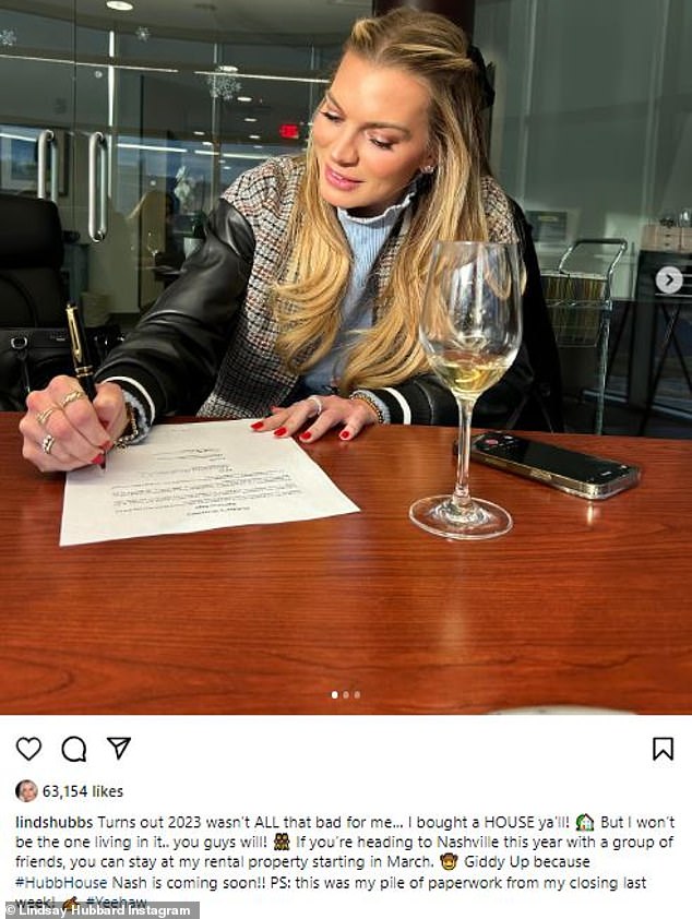 Lindsay Hubbard sensationally revealed on Instagram this Wednesday that she had purchased a house in Nashville, and escrow closed last week