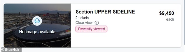 And the prizes for the big game are even more expensive on StubHub, almost $10,000