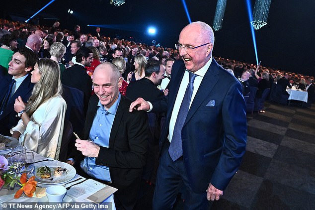 Sven-Goran Eriksson (right) was all smiles as he attended a huge gala dinner in Sweden