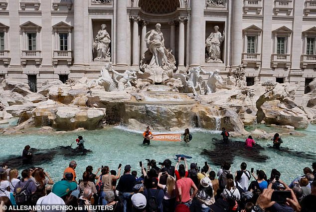 Last year, climate activists waded into the waters of Rome's world-famous Trevi Fountain and poured a black liquid into it to symbolize oil