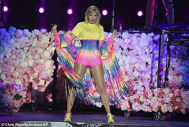 Taylor Swift's boyfriend is angry about an op-ed in The New York Times asking whether the hitmaker, 34, is gay.  The article suggests outfits like this one worn at Wango Tango in June 2019, and some of the lyrics may convey a message about her sexuality