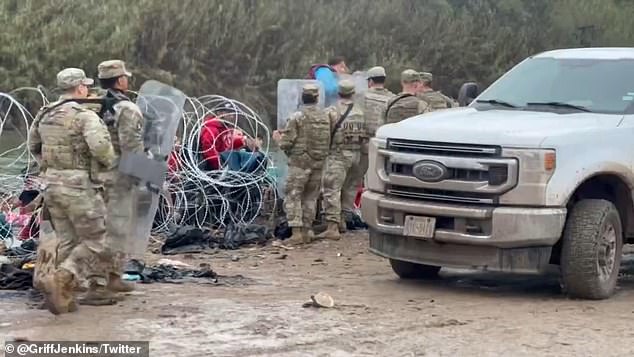 Texas National Guards were seen using riot shields to stop migrants at Eagle Pass