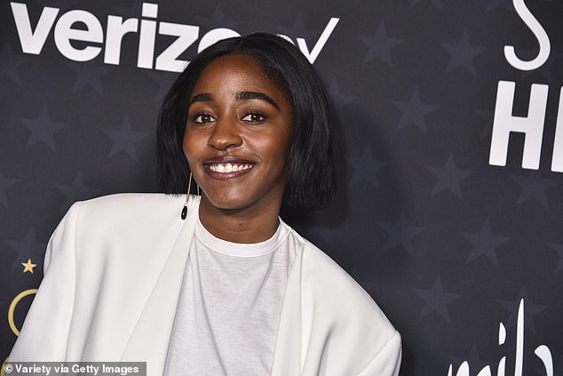 The Bear star Ayo Edebiri (pictured) has claimed she was grounded by her parents when she was younger because she had Matthew MacFayden as her screensaver