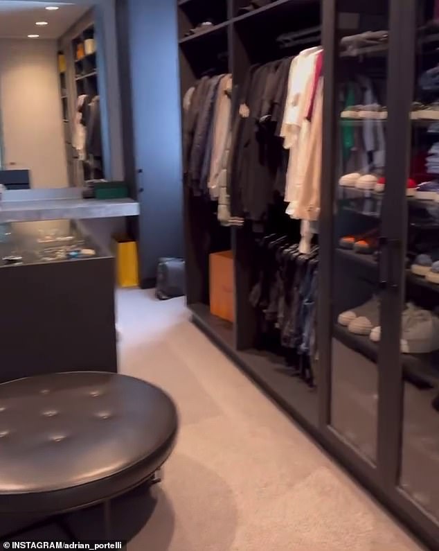 A tour of the closet showed Adrian browsing through designer sneakers worth tens of thousands of dollars