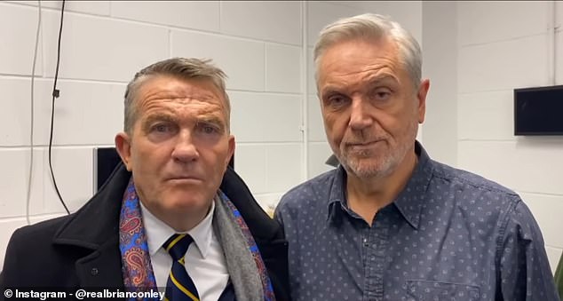 Famous lookalikes Bradley Walsh, 63, (left) and Brian Conley, 62, (right) joke about the latter's unemployment in a hilarious Instagram video posted to Brian's page on Wednesday