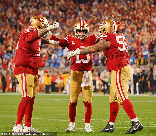 Brock Purdy (center) showed up when it mattered most, and will now play in the Super Bowl