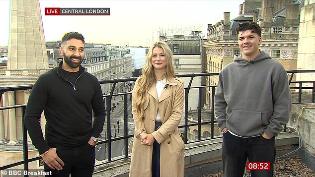 The Traitors' Mollie Pierce shook off feud rumors between herself and Harry Clark on Saturday morning as the latter three reunited for a TV appearance (LR Jaz, Mollie and Harry)