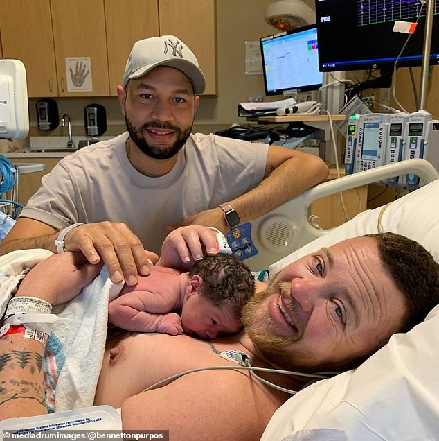 Bennett Kaspar-Williams, his partner and their newborn baby shortly after birth in 2020