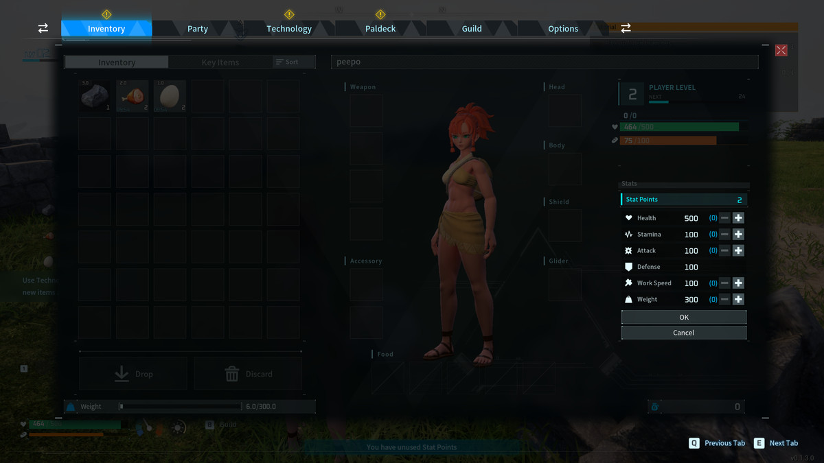 An in-game screenshot of the stat increase screen in Palworld