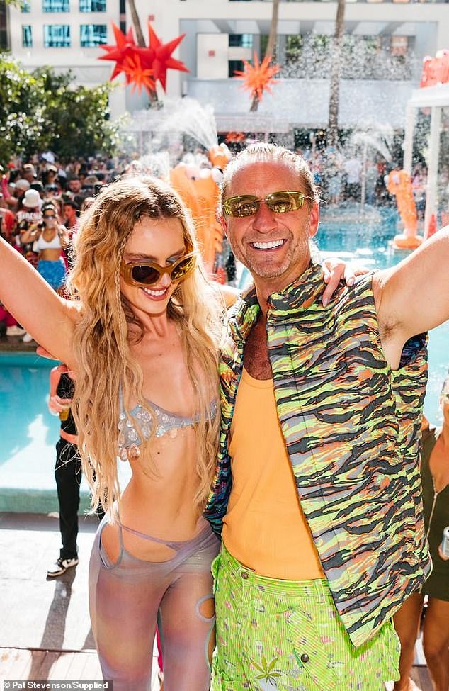 Every year in January, Justin Hemmes treats his Merivale employees to the wildest party of the year.  The billionaire pub baron hosted a rave at Ivy nightclub in Sydney on Monday, which started at 2pm and lasted for 40 hours.  Pictured with Madeline Holtznagel