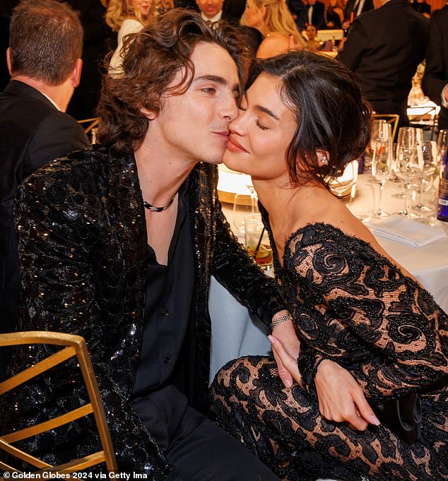 Most recently, Kylie was spotted making a very public display of affection with boyfriend Timothée at the Golden Globes (pictured at the 2024 Golden Globes on January 7)