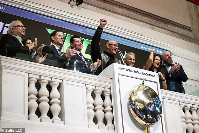 Dwayne "The stone" Johnson is seen at a ceremony announcing that he has joined the Board of Directors for TKO on the New York Stock Exchange