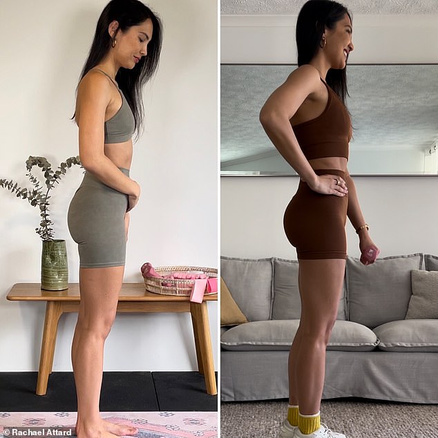 A top personal trainer has shown off her impressive body transformation in just eight weeks after following a 'booty boost' program she designed (week one, left and week eight, right)