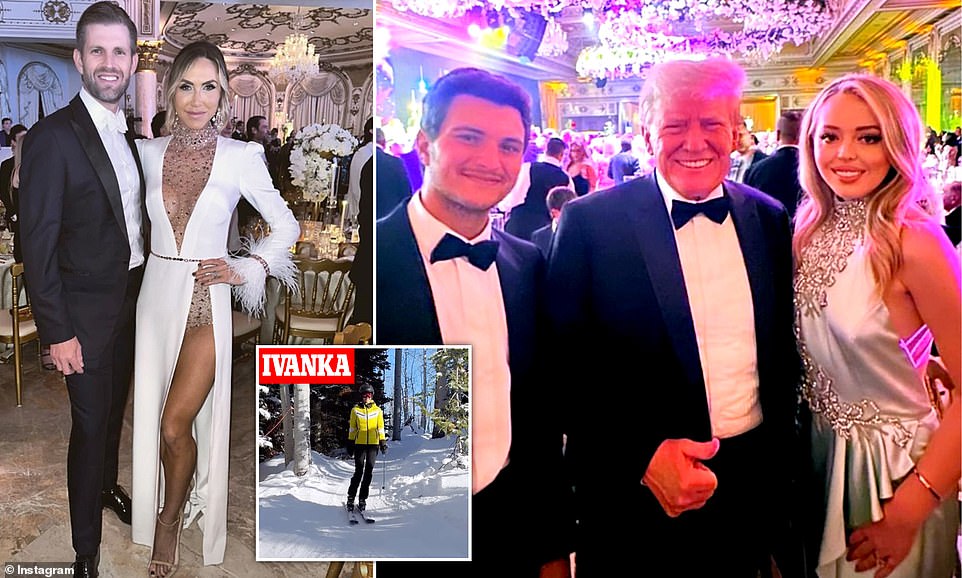 Tiffany Trump and her sister-in-law, Lara, put on very glamorous performances as they rang in the new year at a lavish party hosted by their father, Donald Trump — while his wife, Melania, and eldest daughter Ivanka skipped the celebrations.  Many members of the Trump family gathered Sunday evening to commemorate the holiday at Donald's Mar-a-Lago club in Palm Beach, Florida — but several of his relatives were noticeably missing from the festivities.