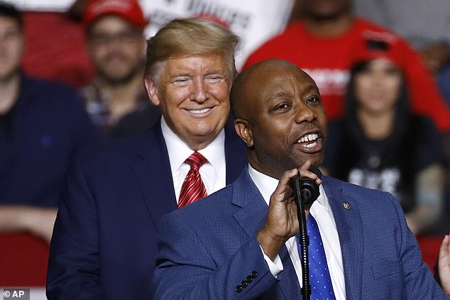 Sen. Tim Scott, R-S.C., speaks for President Donald Trump at a campaign rally during the 2020 campaign