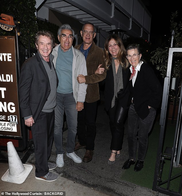 Martin Short (L), Eugene Levy (2-L) and Tom Hanks (M) appeared to have dinner together at the famous Italian restaurant Giorgio Baldi in Santa Monica on Tuesday evening.