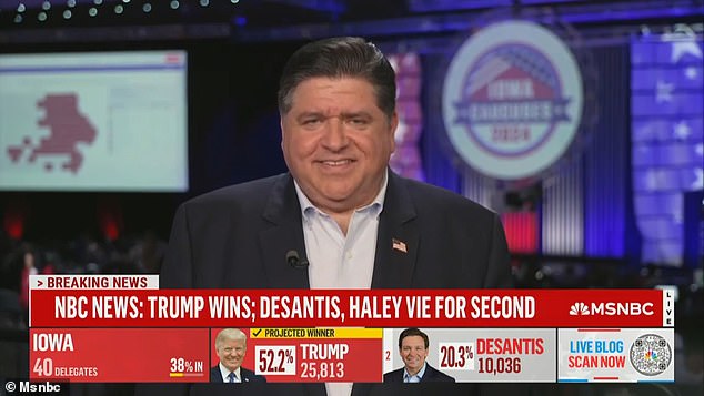 Illinois Gov. JB Pritzker said Monday night on MSNBC that former President Donald Trump's dominant victory in Iowa was a sign of weakness as nearly half of Republican voters chose another candidate.